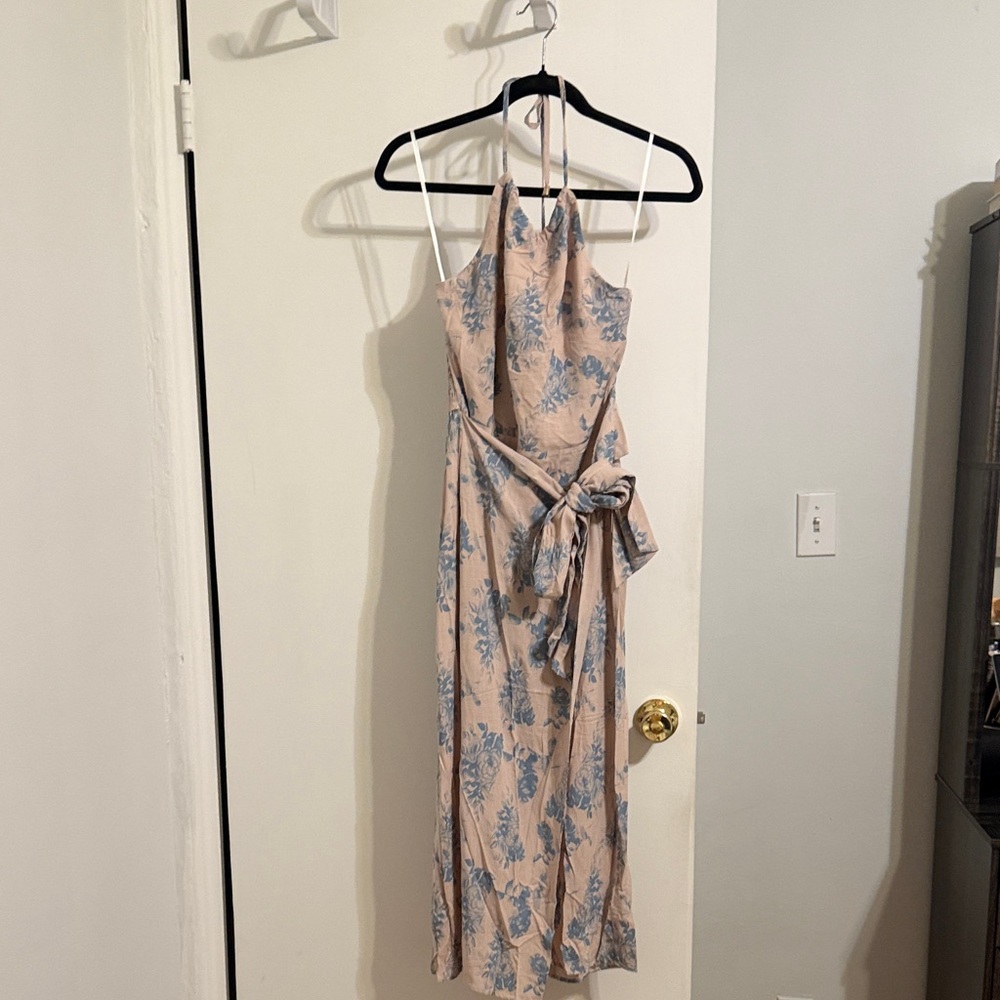 Floral Halter Maxi Dress - Blue and Cream